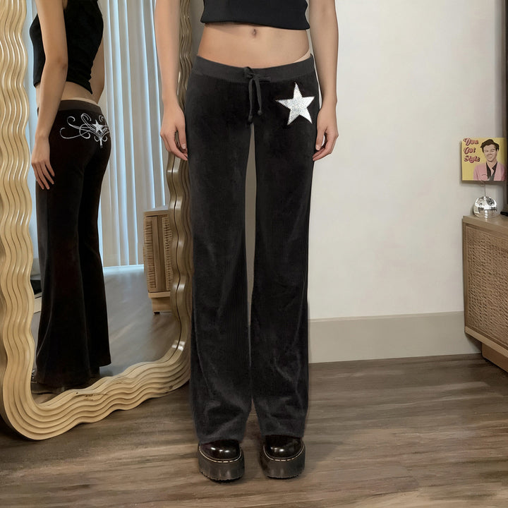 Damen elegante Schlaghose mit Glitzerstern-Detail Drune
