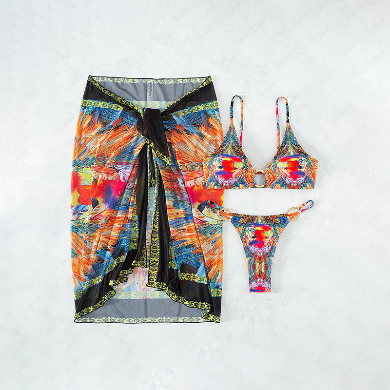 Damen Bikini-Set mit dekorativem Wickelrock und modischem Ringdetail Drune