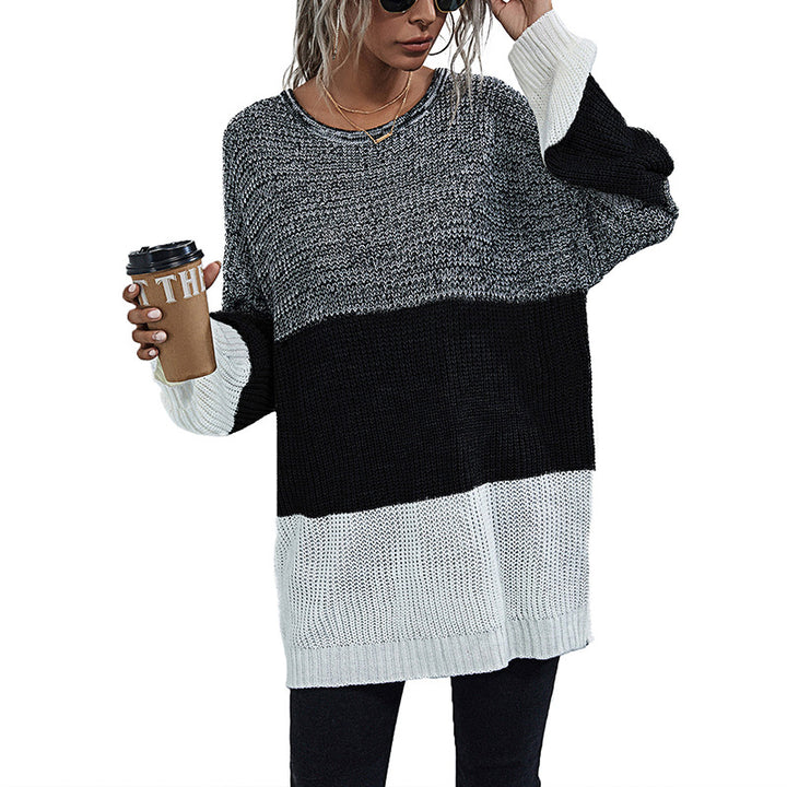 Damen lässiger Strickpullover mit modischem Farbwechsel und oversized Schnitt Drune