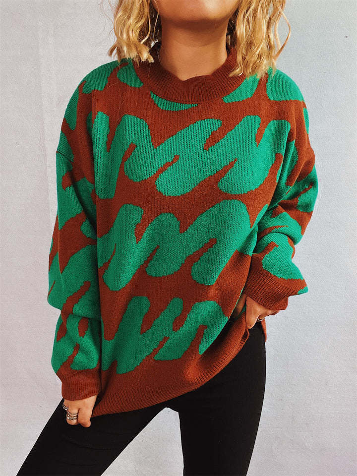 Damen lässiger Pullover mit modernem Farbblockdesign und voluminösen Ärmeln Drune