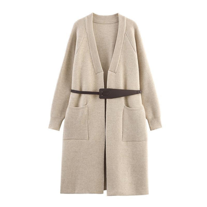 Damen Strickmantel mit eleganter Taillierung und praktischen Taschen Drune