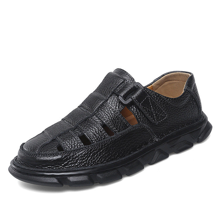 Herren offene Leder-Sandalen mit praktischem Klettverschluss und rutschfester Sohle Drune
