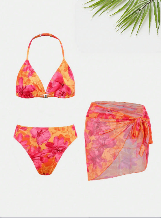 Damen Bikiniset mit floralem Design und leichtem Strandtuch Drune