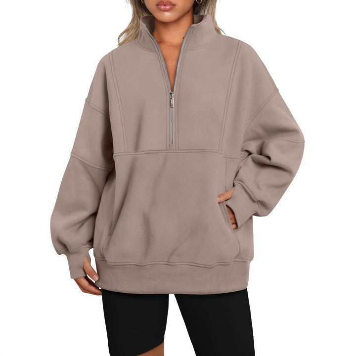 Damen Sportlicher Hoodie mit hohem Kragen und Reißverschluss Drune