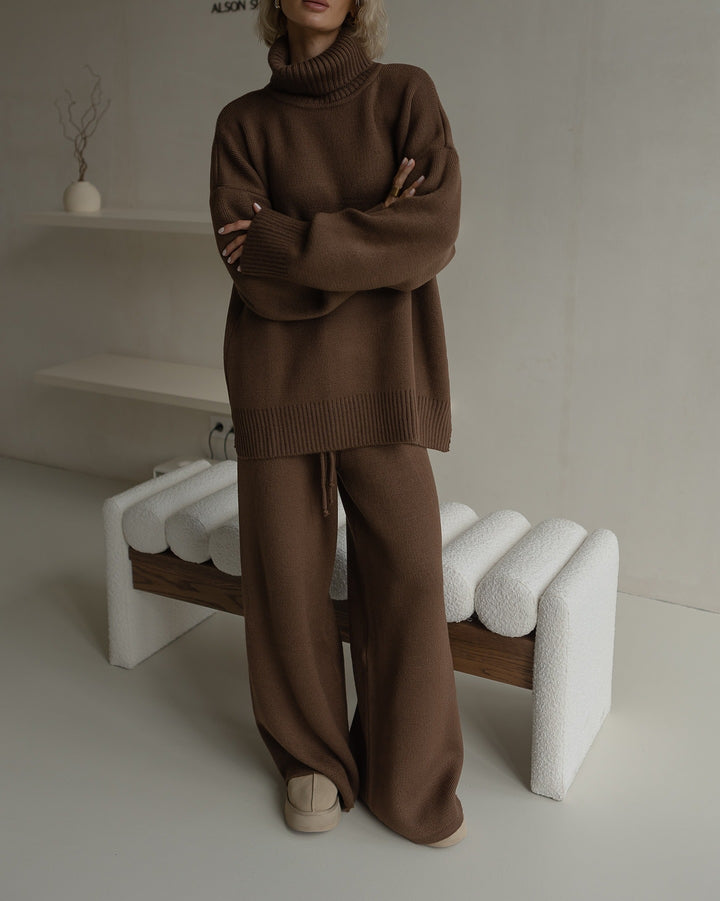 Damen gemütlicher Oversized Pullover mit hohem Kragen Drune
