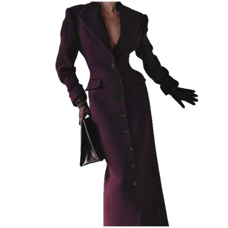 Damen Wollmantel mit eleganter Passform und dekorativen Knopfdetails Drune