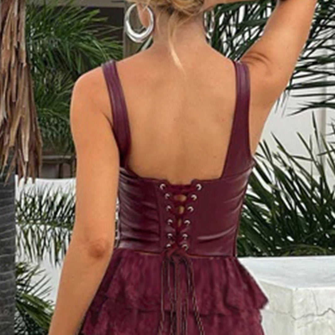 Damen Elegantes Spitzenkleid mit Volantröcken Drune