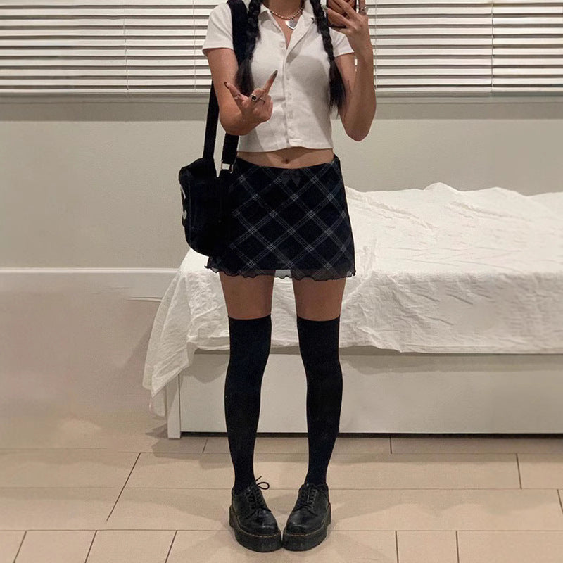 Damen Minirock mit schickem Karomuster und verspieltem Volant Drune