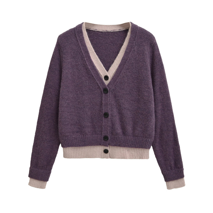 Damen elegante Strickjacke mit tiefem V-Ausschnitt und dekorativen Knöpfen Drune