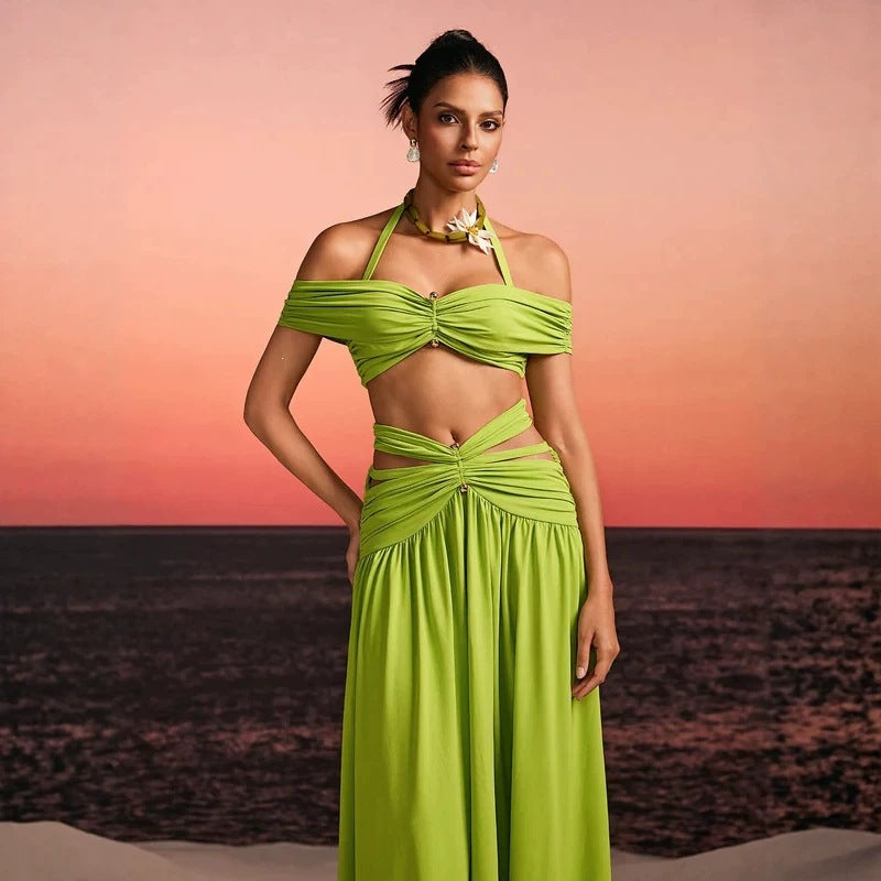 Damen Maxi-Kleid mit raffiniertem Cut-Out und dekorativem Drapierung Drune