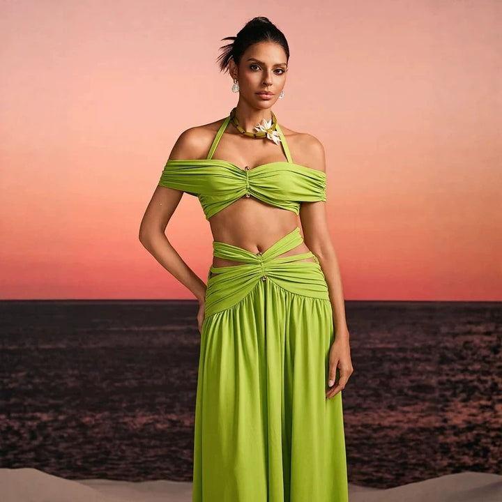 Damen Maxi-Kleid mit raffiniertem Cut-Out und dekorativem Drapierung Drune