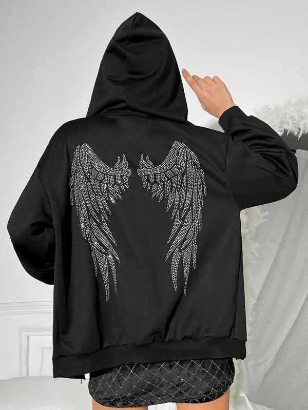 Damen Hoodie mit Funkelndem Flügel-Design Drune