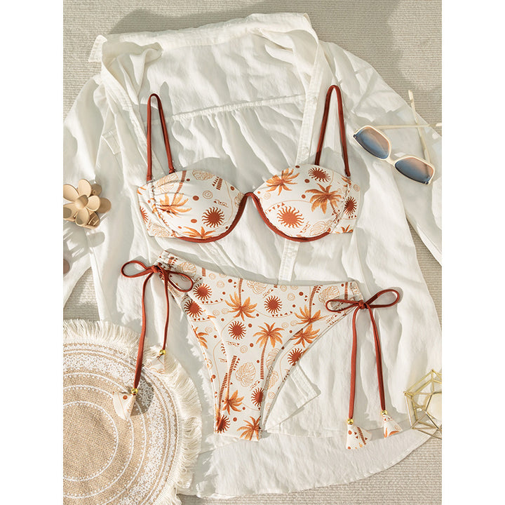 Damen Push-Up Bikini-Set mit verstellbaren Trägern und trendigem Palmenmuster Drune