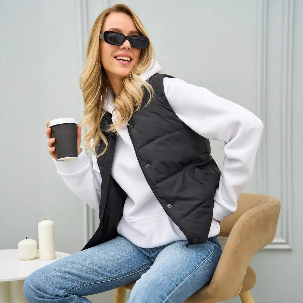 Damen elegante Steppweste mit hohem Kragen und praktischen Taschen Drune