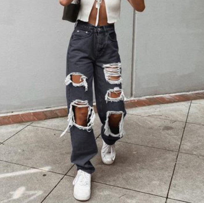 Damen lässige Destroyed Jeans mit weitem Bein Drune
