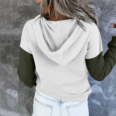 Damen Kapuzenpullover mit modischem Farbblockdesign und klassischen Knopfdetaillierung Drune