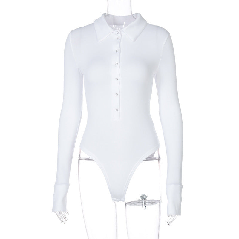 Damen Elegantes Body mit Knopfleiste und langen Ärmeln Drune