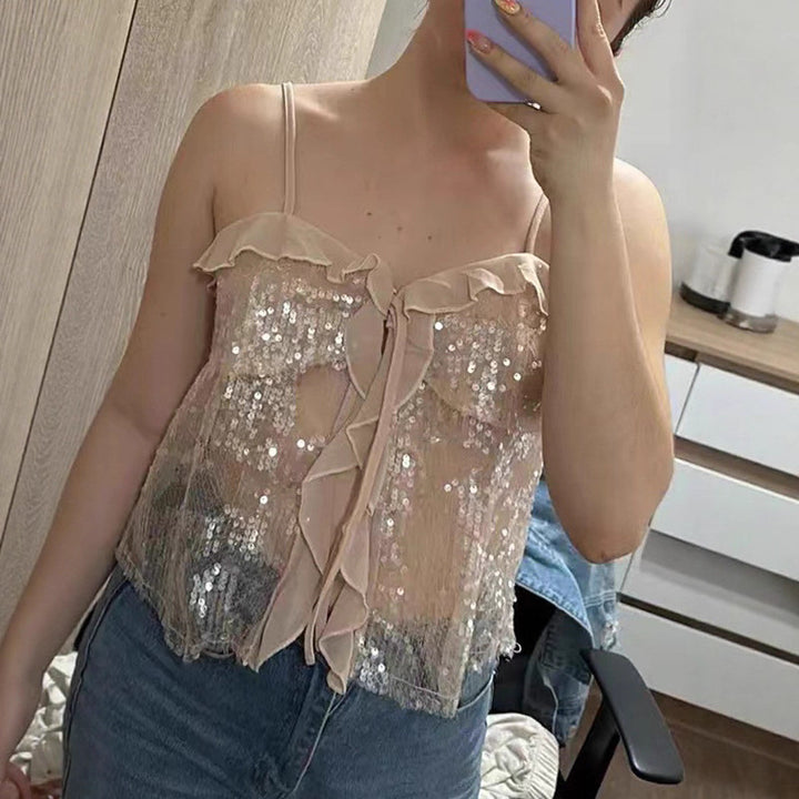 Damen Funktionsbluse mit Pailletten und Rüschen Drune