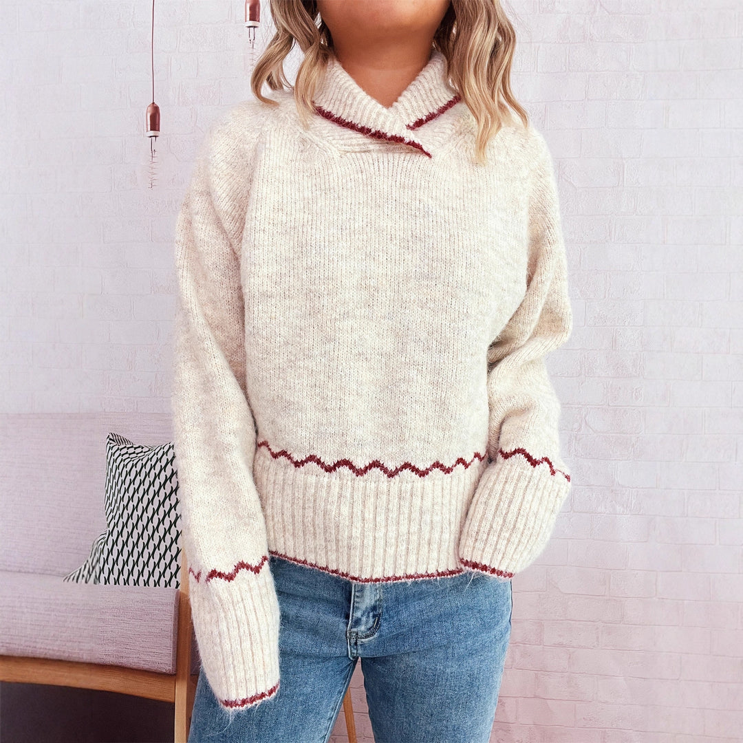 Damen kuscheliger Strickpullover mit Wellenrand Drune