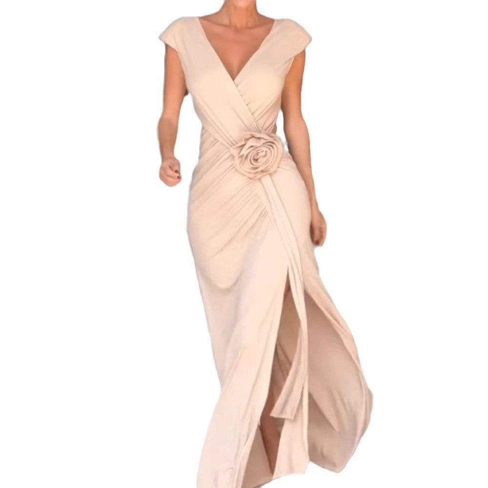 Damen Maxikleid mit femininem Wickeldesign und dekorativem Blumendetail Drune
