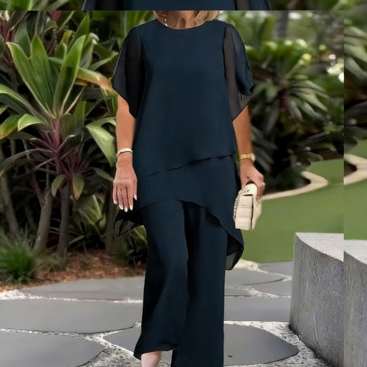 Damen Elegantes Zwei-Teiler-Set mit luftigen Ärmeln und asymmetrischem Saum Drune