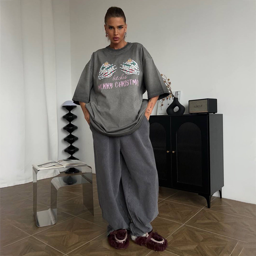 Damen Oversized Sweatshirt mit grafischem Weihnachtsmotiv Drune