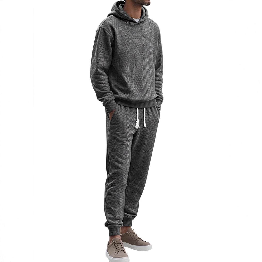 Herren nan strukturierter Velours-Jogginganzug mit Kapuzenpullover und Kordelzughose Drune