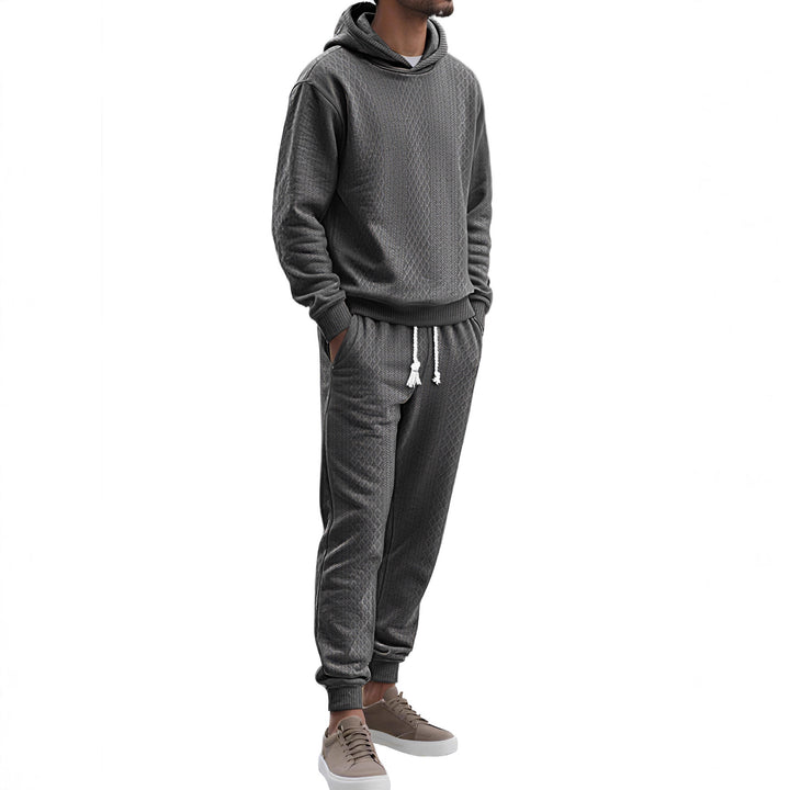 Herren nan strukturierter Velours-Jogginganzug mit Kapuzenpullover und Kordelzughose Drune