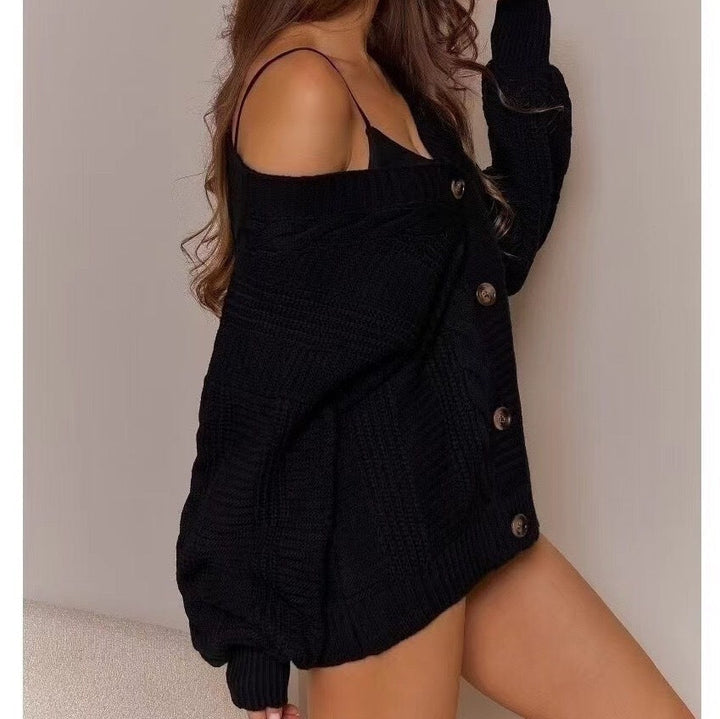 Damen Strickjacke mit tiefem V-Ausschnitt und einzigartigem Zopfdesign Drune