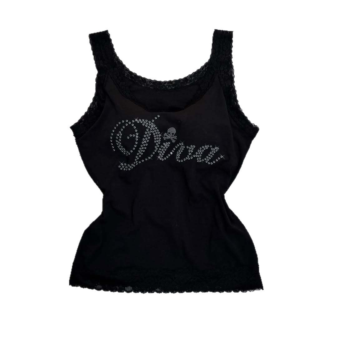 Damen Designer-Top mit Spitzenakzenten und glitzerndem Druck Drune