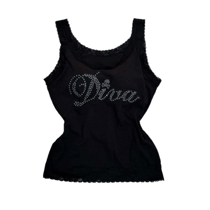 Damen Designer-Top mit Spitzenakzenten und glitzerndem Druck Drune