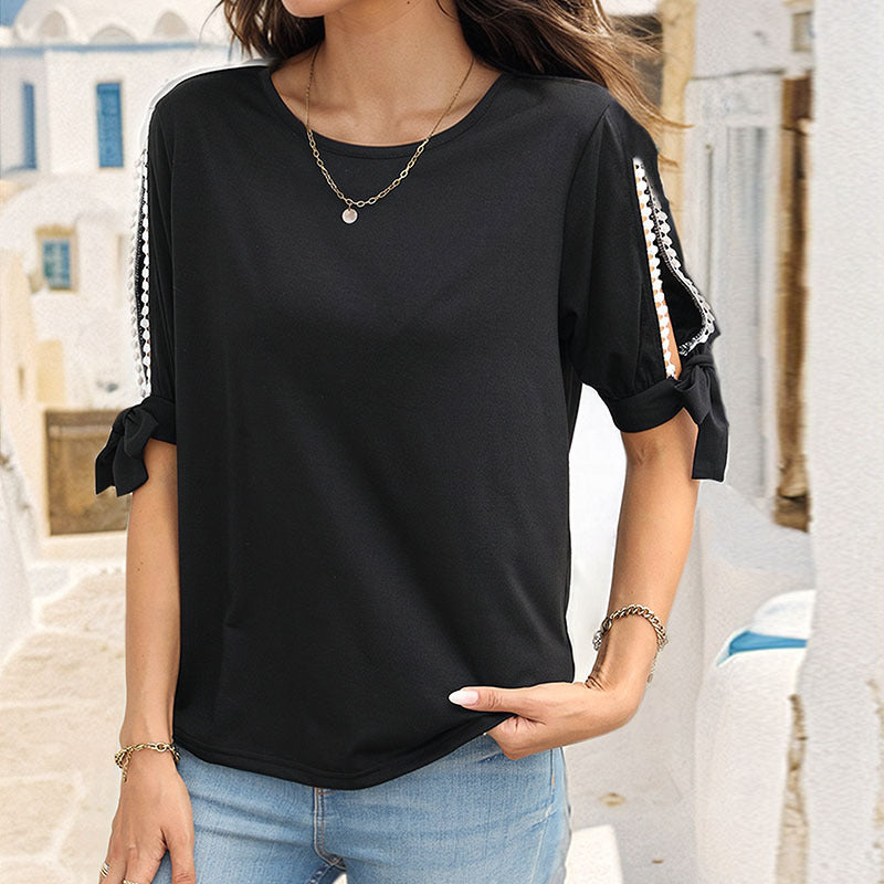 Damen elegantes Oberteil mit Rüschendetails und dekorativen Knopfdesign Drune