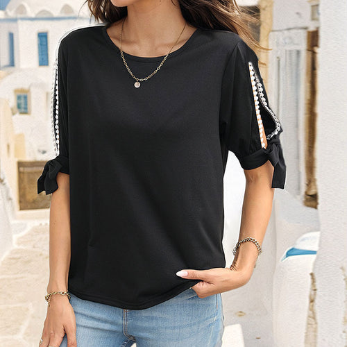 Damen elegantes Oberteil mit Rüschendetails und dekorativen Knopfdesign Drune