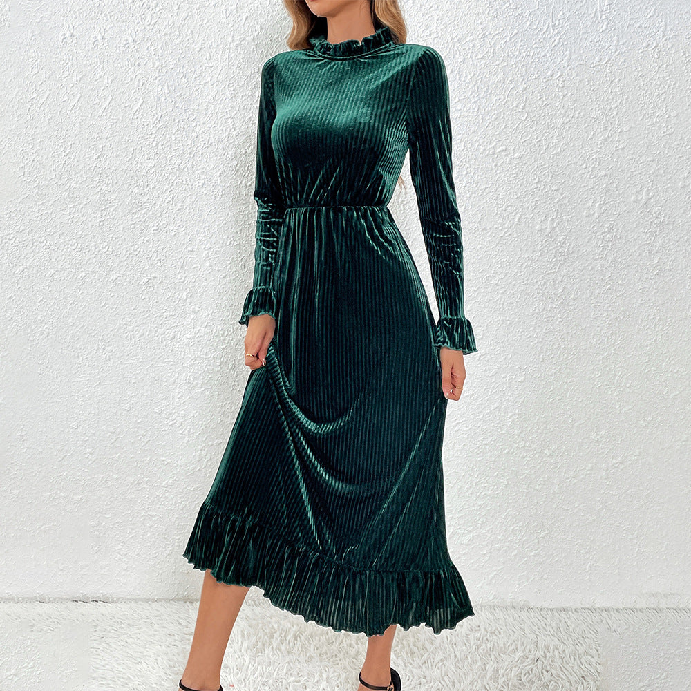 Damen Langarm-Wickelkleid aus luxuriösem Samt mit Rüschendetails Drune