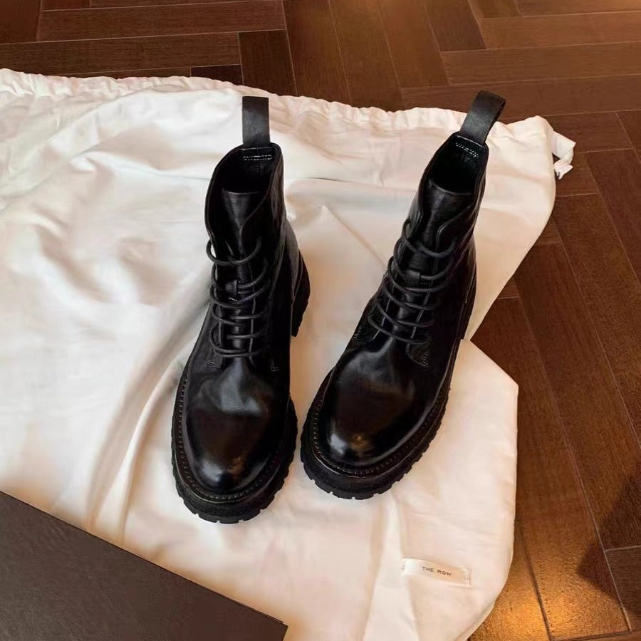 Damen robuste Schnürstiefel aus hochwertigem Leder mit rutschfester Sohle Drune