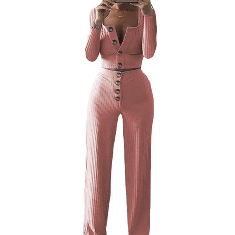 Damen Strick Set mit Knopfdetail Drune