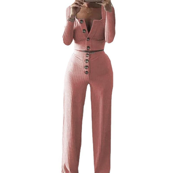 Damen Strick Set mit Knopfdetail Drune