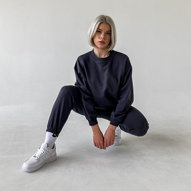 Damen lässiges Sweatpants-Set mit hohem Bund und breiten Ärmeln Drune