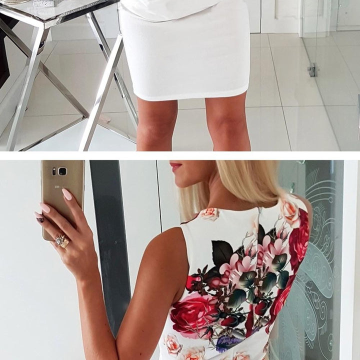 Damen Elegantes Wickelkleid mit Blumenmuster und modischen Knopfdetails Drune