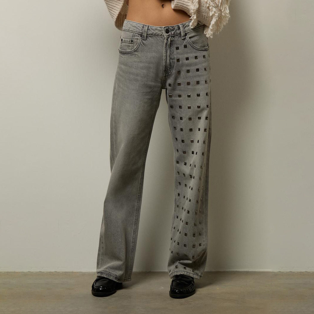 Damen Relaxed Fit Jeans mit modischen Nietenapplikationen Drune