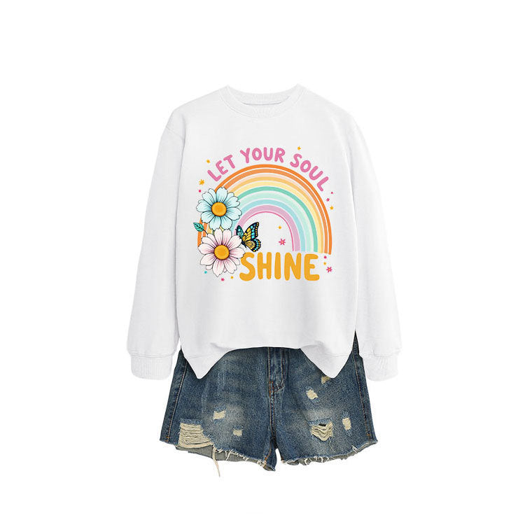Damen Sweatshirt mit buntem Farbverlauf und floralem Grafikdesign Drune
