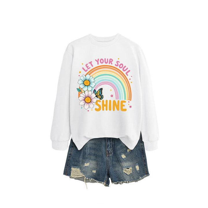 Damen Sweatshirt mit buntem Farbverlauf und floralem Grafikdesign Drune