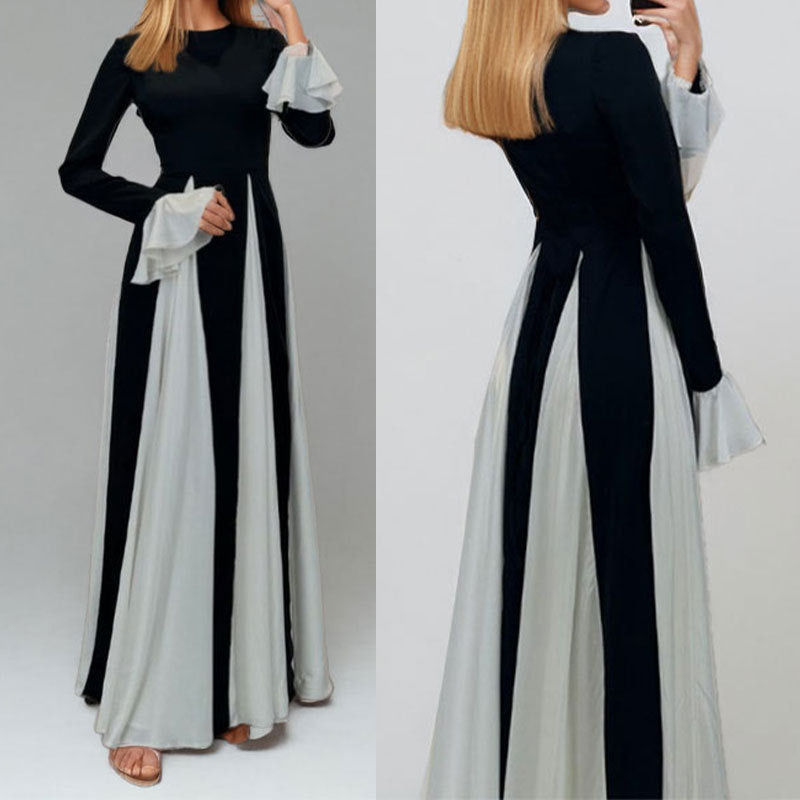 Damen Maxikleid mit eleganten Trompetenärmeln und raffiniertem Farbkontrast Drune