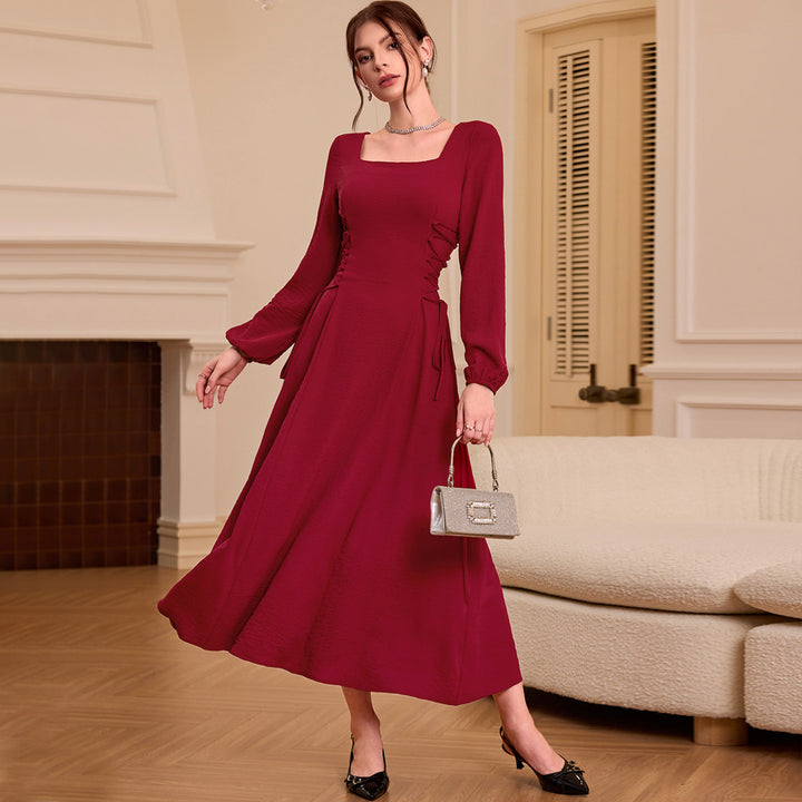 Damen Maxikleid mit quadratischem Ausschnitt und raffinierten Rüschen Drune