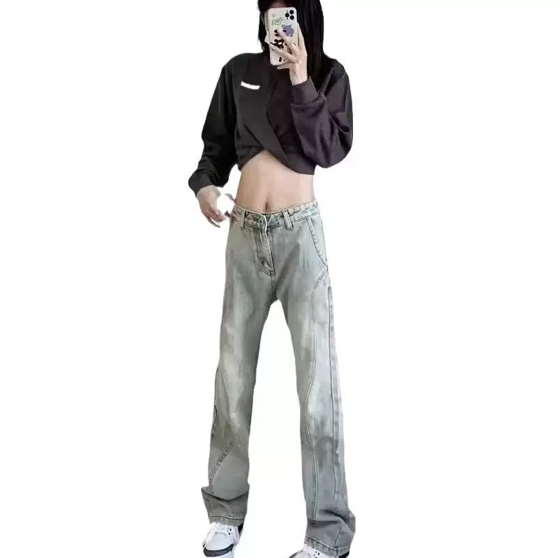 Damen weite High-Waist Denim-Jeans mit distressed Optik und bequemen Seitentaschen Drune