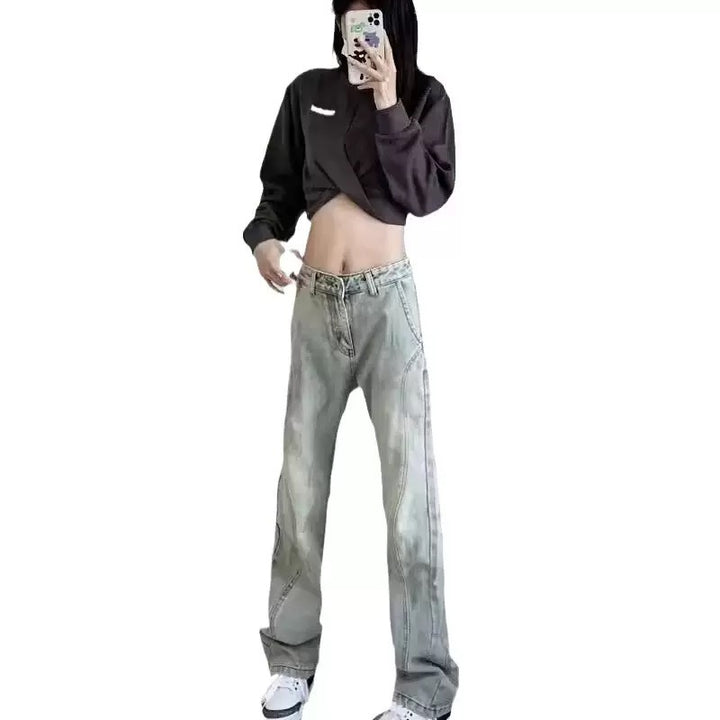 Damen weite High-Waist Denim-Jeans mit distressed Optik und bequemen Seitentaschen Drune