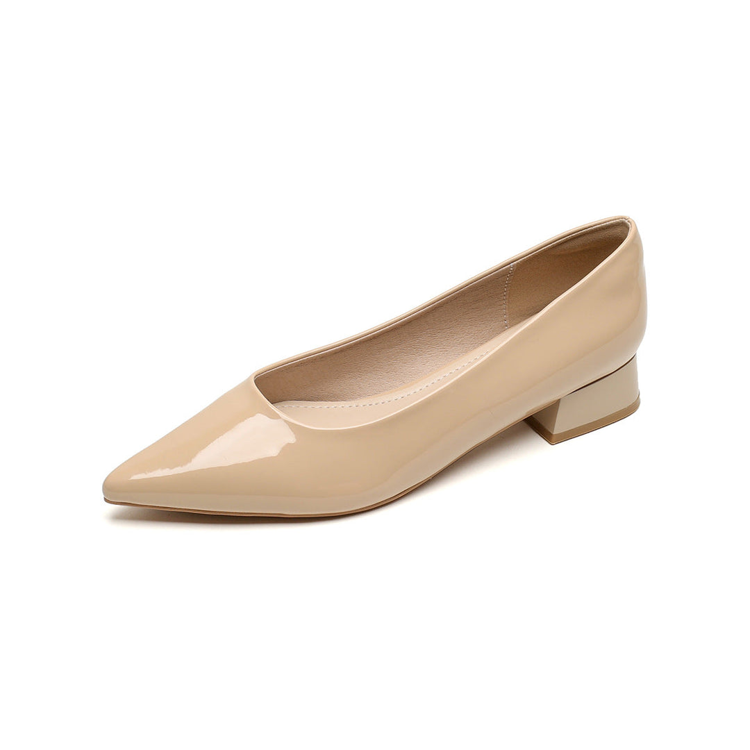 Damen elegante Ballerinas mit spitzem Zehenbereich und komfortablem Blockabsatz Drune