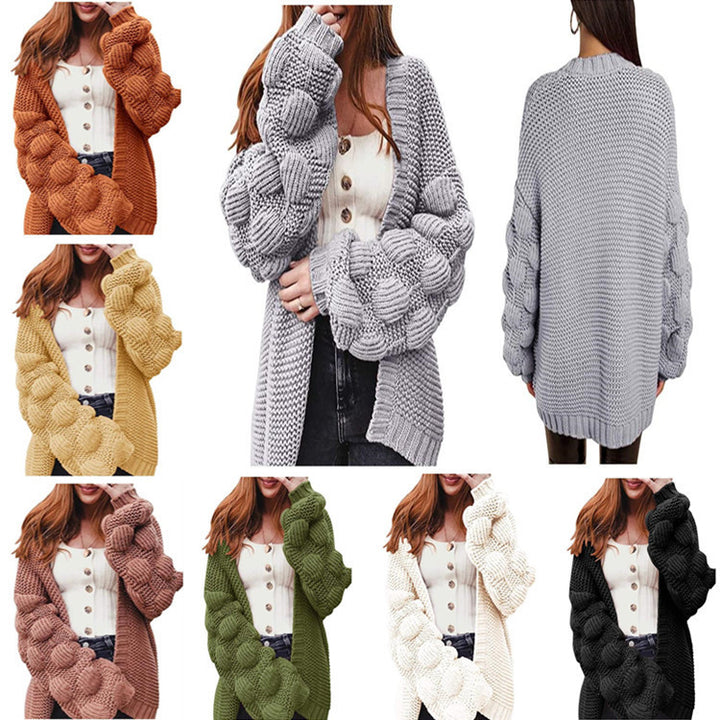 Damen Strickjacke mit dekorativen Puffärmeln und offenem Schnitt Drune