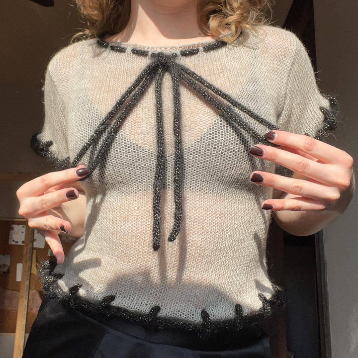 Damen modisches transparentes Strickoberteil mit dekorativen Profilschnüren Drune