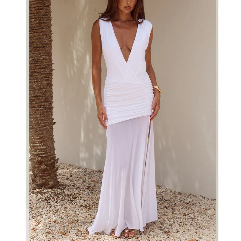 Damen Wickelkleid mit eleganten Drapierungen und V-Ausschnitt Drune